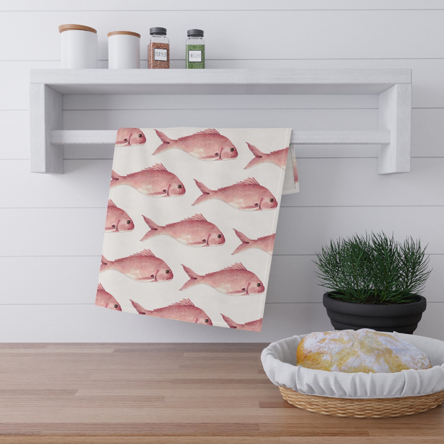 Stanley the Snapper Coastal Watercolor Tea Towel