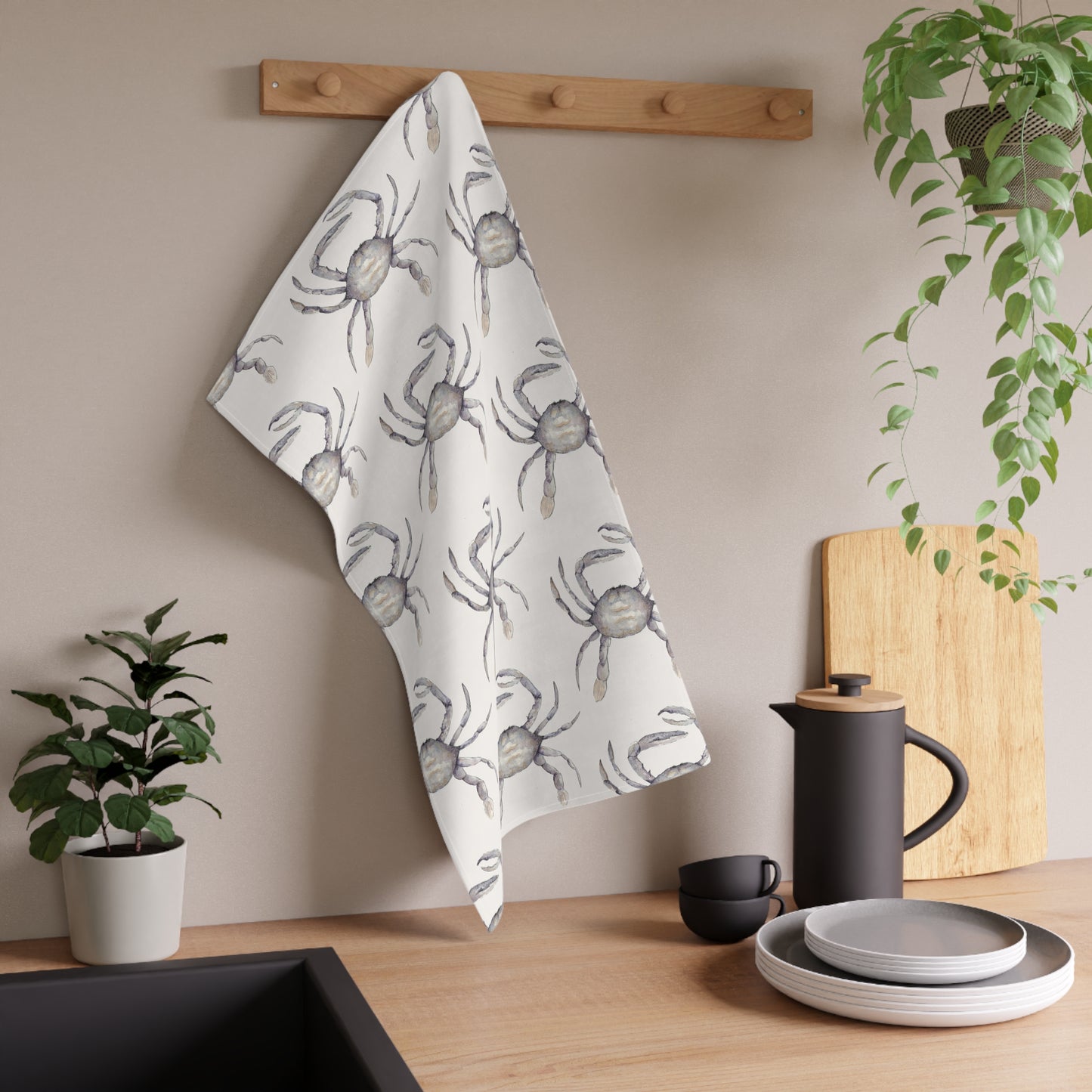 Bluey the Blue Swimmer Crab Coastal Watercolor Tea Towel