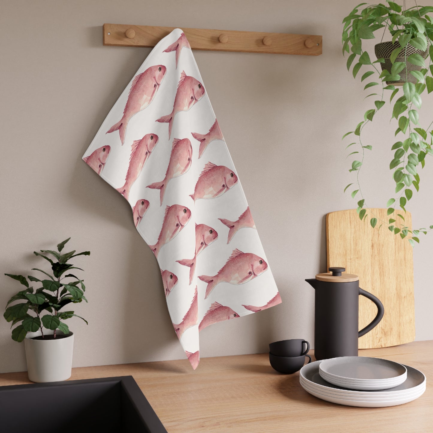 Stanley the Snapper Coastal Watercolor Tea Towel