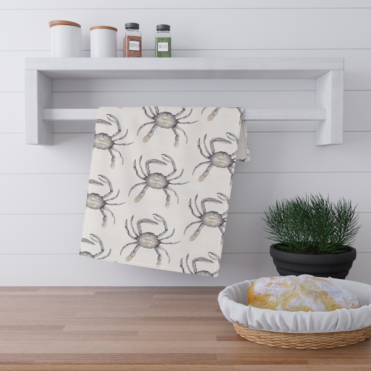 Bluey the Blue Swimmer Crab Coastal Watercolor Tea Towel